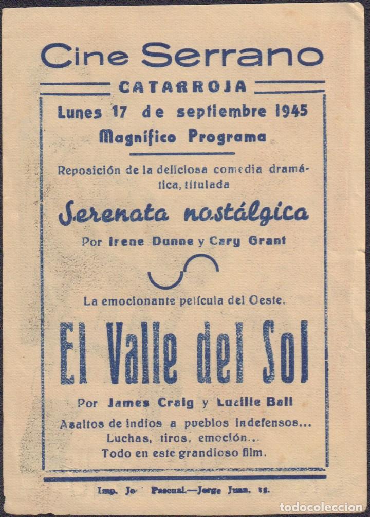Cine: Programa sencillo de EL VALLE DEL SOL (1942) - Cine Serrano de Catarroja - Foto 2