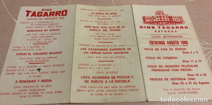 Cine: PROGRAMA CINE TAGARRO ASTORGA ESTRENOS DE AGOSTO 1986 TRIPTICO - Foto 2