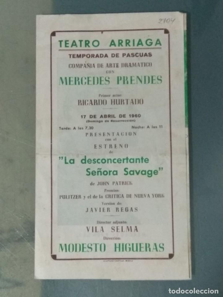Folhetos de m&atilde;o de filmes antigos de cinema: PROGRAMA TEATRO ARRIAGA 1960. LA DESCONCERTANTE SE&Ntilde;ORA SAVAGE.