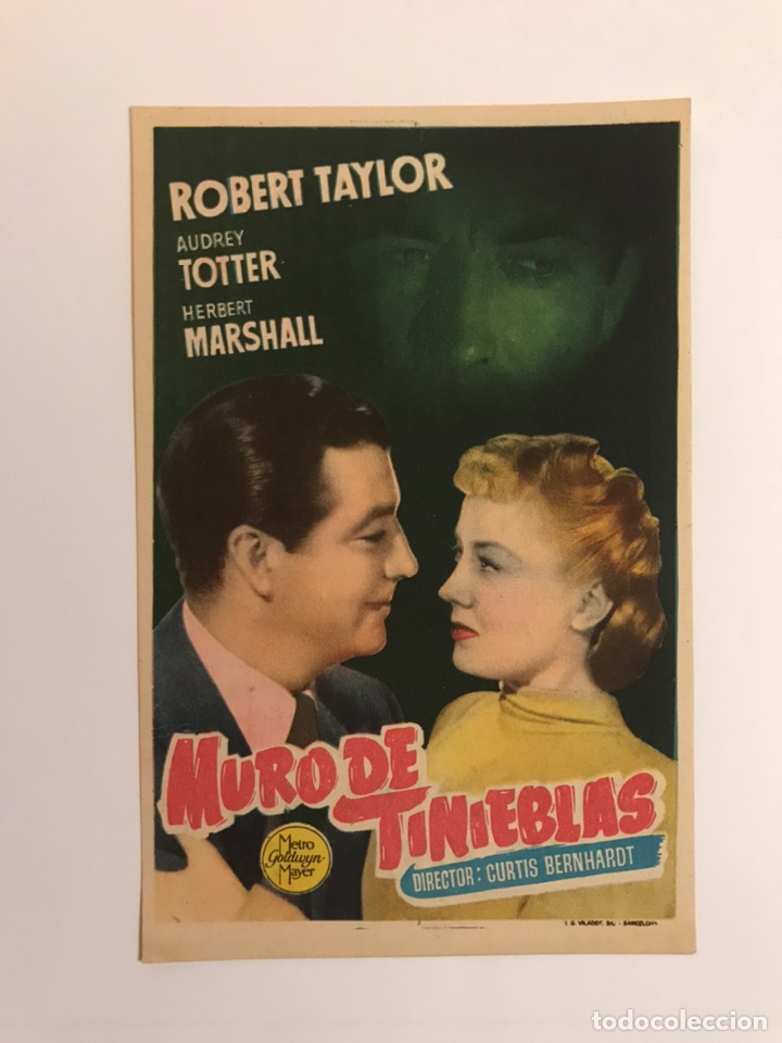 Cine: CINE CAPITOLIO CASTELL&Oacute;N Folleto de Mano Robert Taylor en MURO DE TINIEBLAS (a.1945) con publicidad