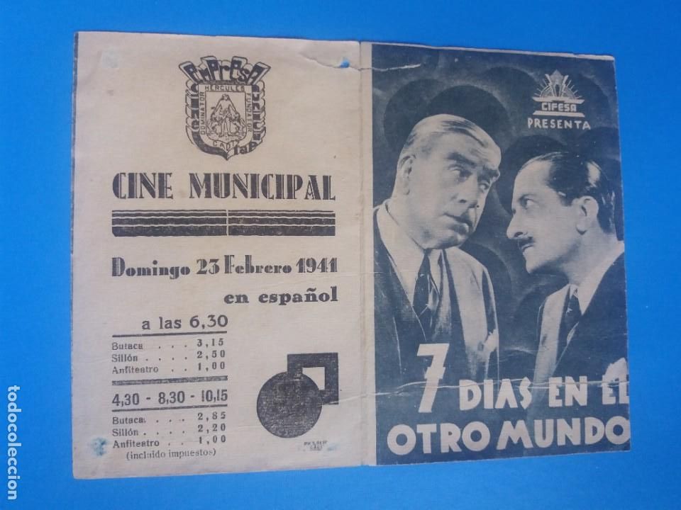  Foglietti di film di film antichi di cinema: 7 dias en el otro mundo Doble Con publicidad Cine Municipal C&aacute;diz
