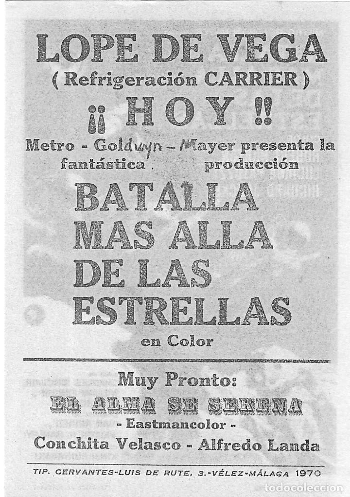 Cine: PROGRAMA DE CINE - BATALLA MÁS ALLÁ DE LAS ESTRELLAS - MGM- CINE LOPE DE VEGA (Málaga) - 1970. - Foto 2 - 241424175