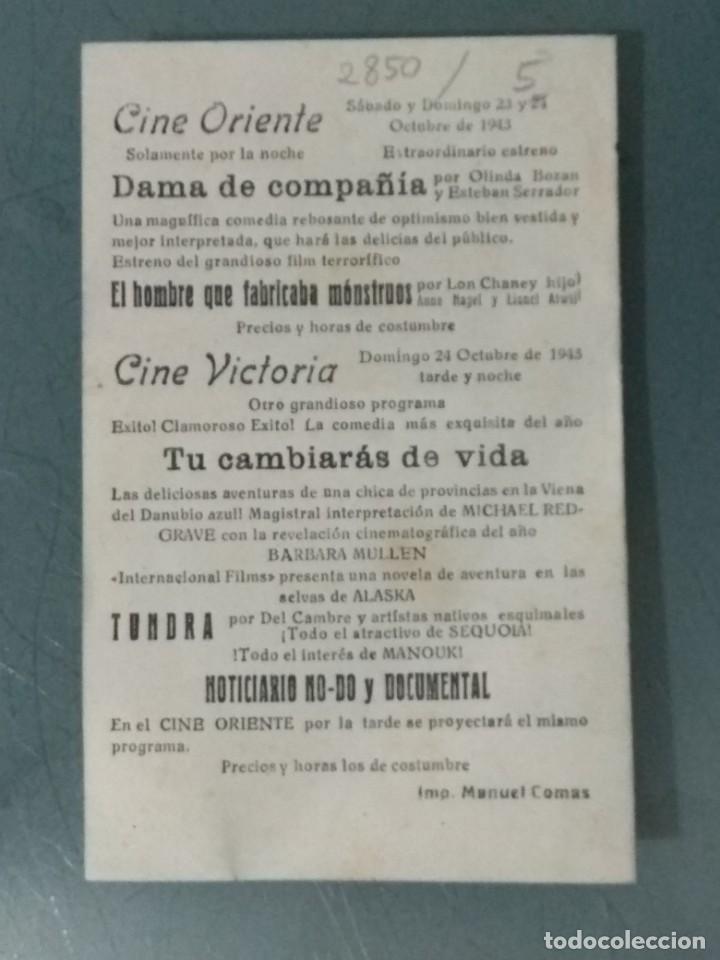 Cine: DAMA DE COMPA&Ntilde;IA - 1943. PEQUE&Ntilde;O PROGRAMA DE CINE DOBLE. - Foto 3