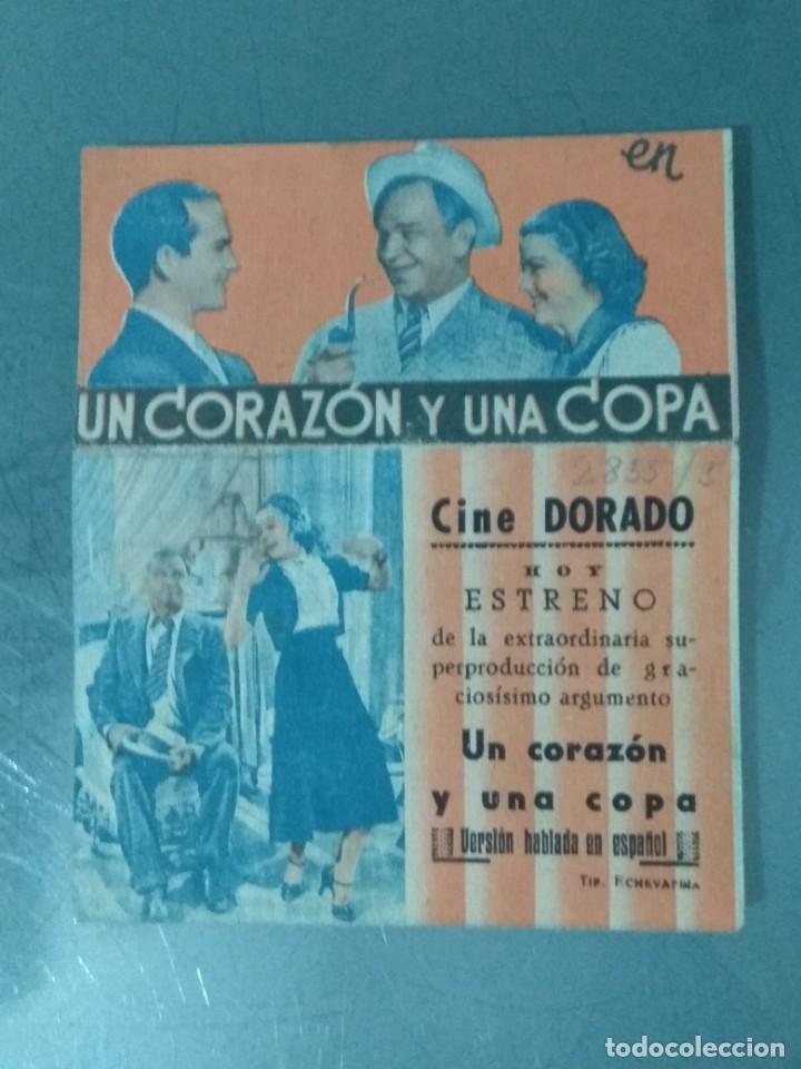 Cine: UN CORAZON Y UNA COPA. 1937. PROGRAMA PEQUE&Ntilde;O DOBLE DE CINE. - Foto 1