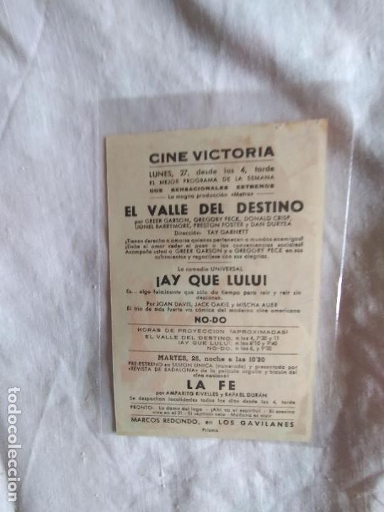 Cine: PROGRAMA DE CINE EL VALLE DEL DESTINO. GREER GARSON. GREGORY PECK. CON PUBLICIDAD. - Foto 2
