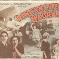 Cine: PN - PROGRAMA DE CINE - RINCONCITO MADRILEÑO - GUADALUPE GARCI-NUÑO - TEATRO CIRCO (ORIHUELA) - 1936. Lote 248569445