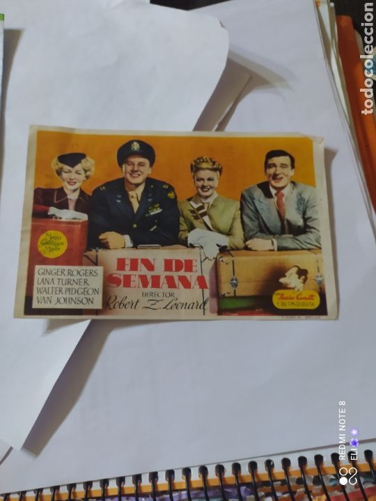 Cinema: Folleto de mano FIN DE SEMANA a&ntilde;o 1948 sal&oacute;n roda