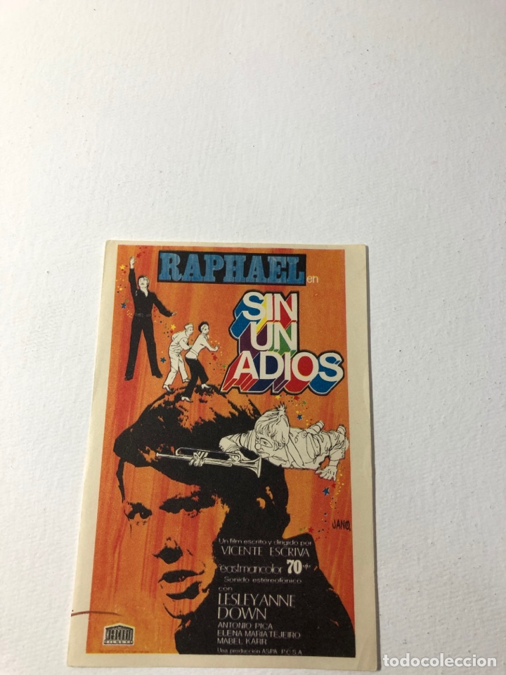 Cine: FOLLETO DE MANO ● SIN UN ADIOS DE RAPHAEL - Foto 1