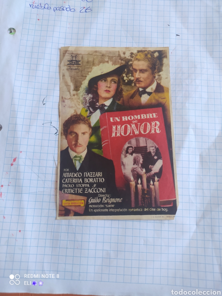 Cine: Folleto de mano UN HOMBRE DE HONOR cine mundial