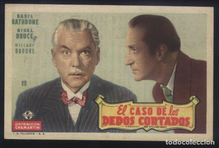 Folhetos de m&atilde;o de filmes antigos de cinema: P-7049- EL CASO DE LOS DEDOS CORTADOS (The Woman in Green) TEATRO BERGIDUM - PONFERRADA