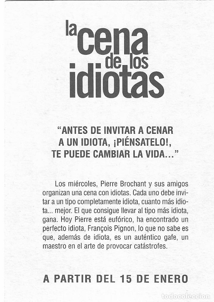 Cine: PN - PROGRAMA DE CINE - LA CENA DE LOS IDIOTAS - THIERRY LHERMITTE, JACQUES VILLERET - 1998. - Foto 2