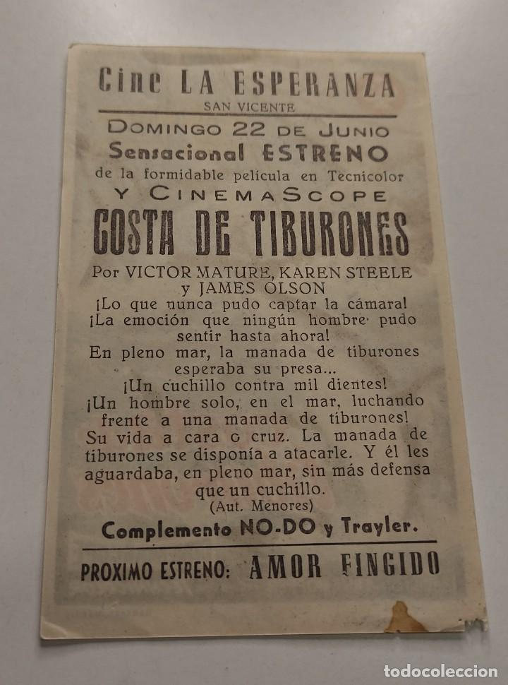Cine: PROGRAMA DE CINE FOLLETO , CINE LA ESPERANZA , COSTA DE TIBURONES - Foto 2