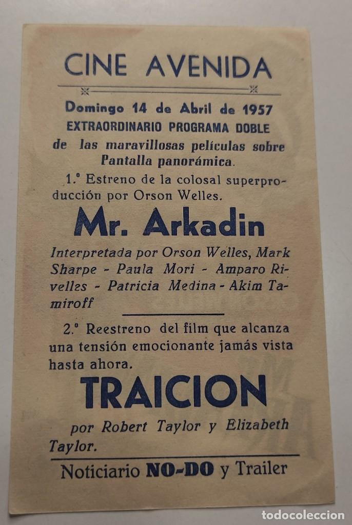 Cine: PROGRAMA DE CINE FOLLETO , CINE AVENIDA , MR ARKADIN - Foto 2