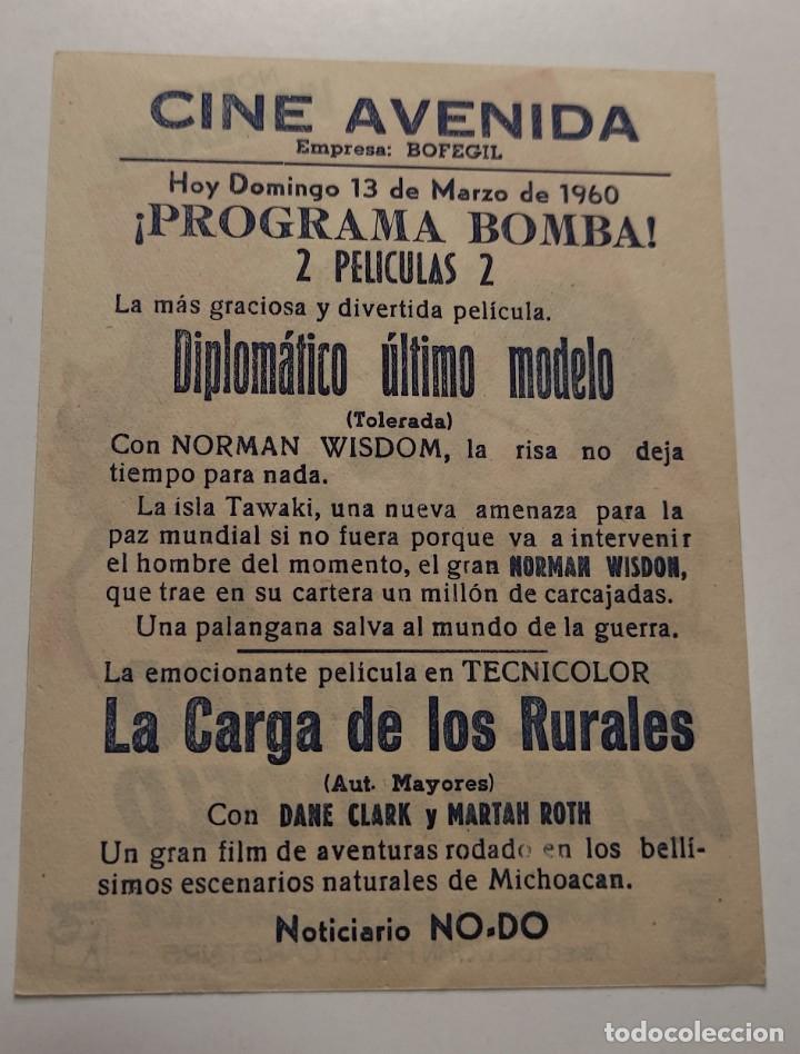 Cine: PROGRAMA DE CINE FOLLETO , CINE AVENIDA , DIPLOMATICO ULTIMO MODELO - Foto 2