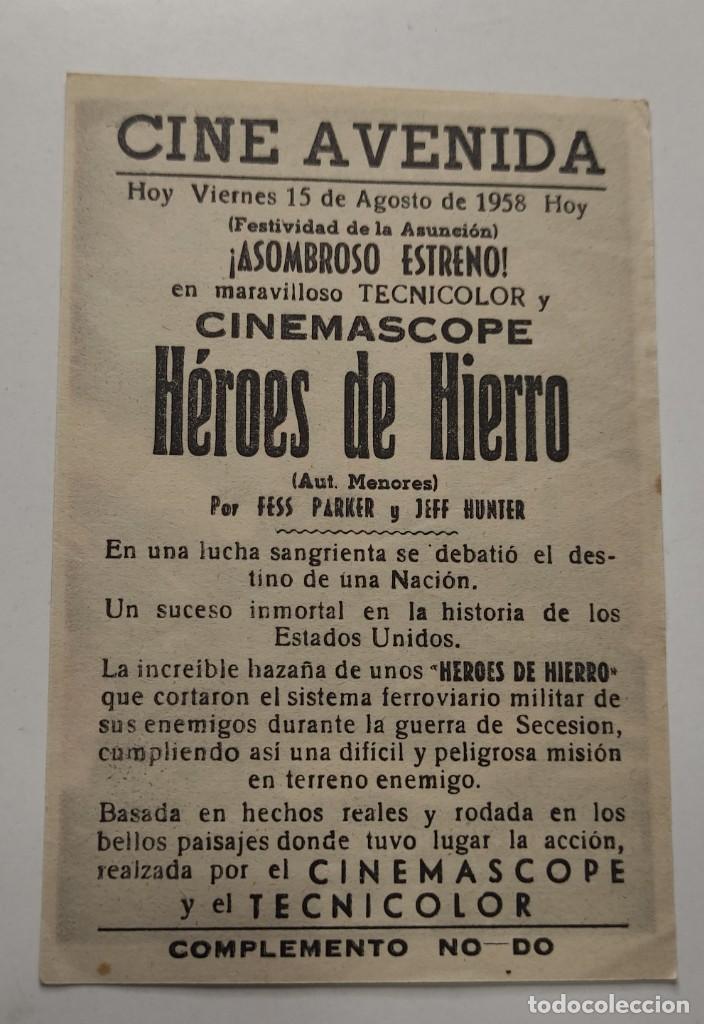 Cine: PROGRAMA DE CINE FOLLETO , CINE AVENIDA , HEROES DE HIERRO - Foto 2