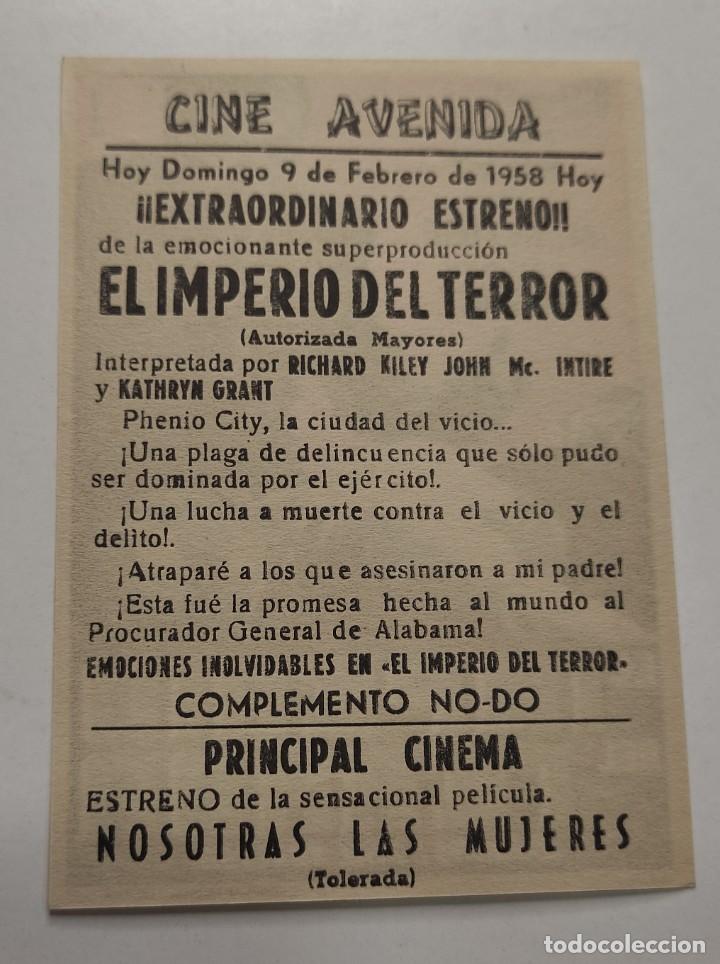 Cine: PROGRAMA DE CINE FOLLETO , CINE AVENIDA , EL IMPERIO DEL TERROR - Foto 2