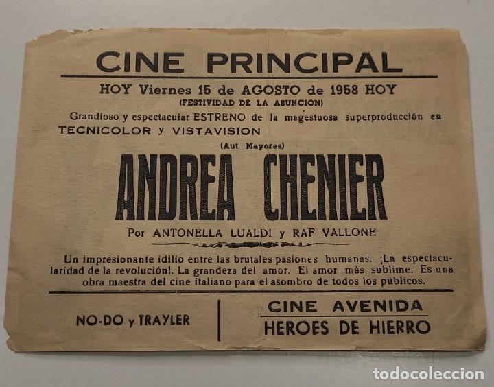 Cine: PROGRAMA DE CINE FOLLETO , PRINCIPAL CINEMA , ANDREA CHENIER - Foto 2