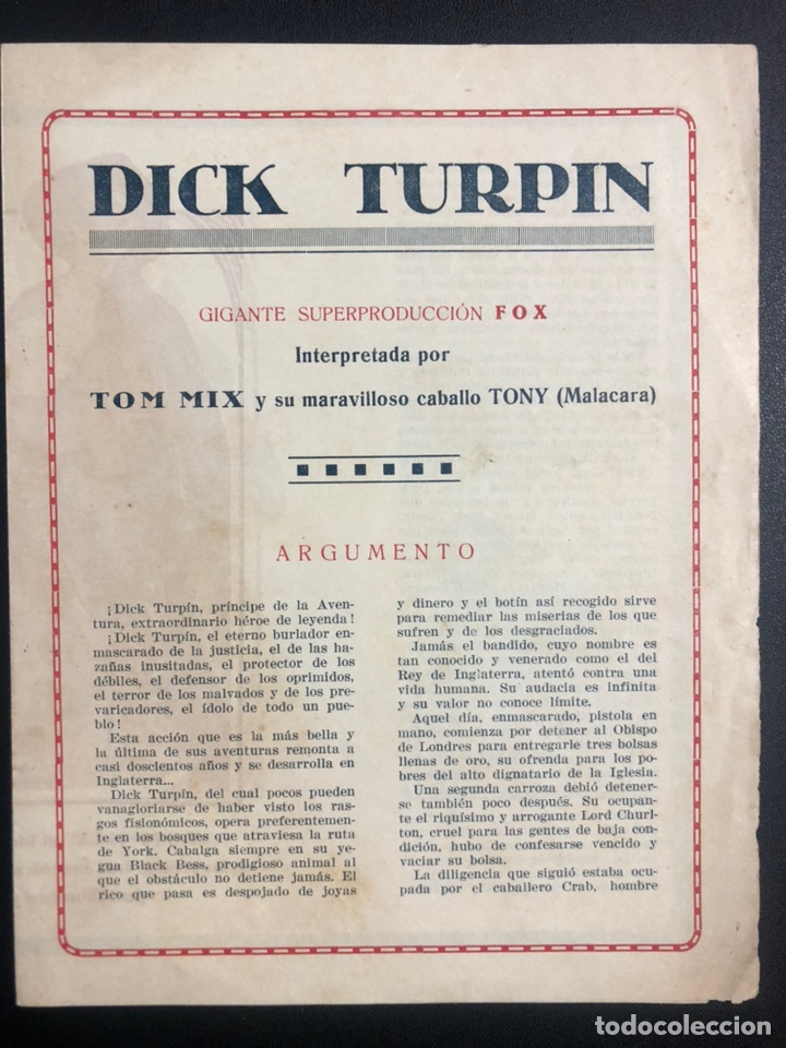  Flyers Publicitaires de films Anciens: Programa hispano foxfilm Dick Turpin Tom Mix y caballo tony Malacara