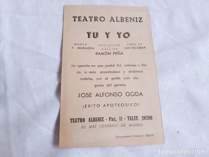 Cine: Programa de mano de la obra Tu y Yo. Teatro Albeniz. Madrid. - Foto 2