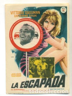 Cine: ESCAPADA, LA - VITTORIO GASSMAN - PROGRAMA ORIGINAL SIN PUBLICIDAD - IMPECABLE - Foto 1