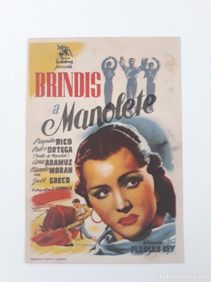 Cine: Programa de mano. BRINDIS A MANOLETE. Cines Rex y Feria. Los Alc&aacute;zares. Murcia, 1949.