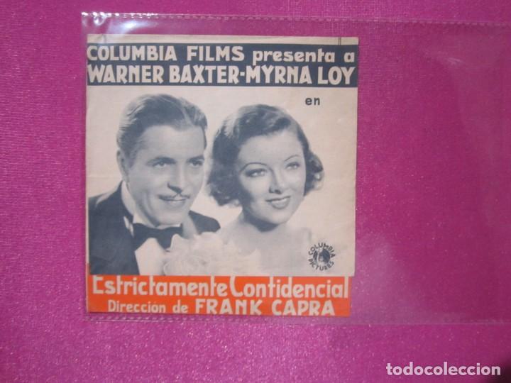 Folhetos de m&atilde;o de filmes antigos de cinema: ESTRICTAMENTE CONFIDENCIAL MYRNA LOY 1934 PROGRAMA DE CINE DOBLE