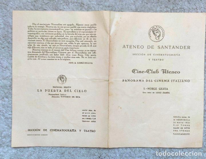 Cine: Programa pelicula Noble Gesta. Ateneo de Santander 1961 - Foto 1