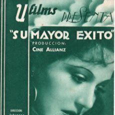 Cine: PROGRAMA DE CINE ORIGINAL, FOLLETO DE MANO DOBLE. SU MAYOR EXITO 1935. REVERSO EN ALEMAN.. Lote 266493723