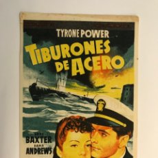 Cine: CINE RIALTO CASTELLÓN TIBURONES DE ACERO. FOLLETO DE MANO (A.1950) PUBLICIDAD EN SU ANVERSO. Lote 273007388