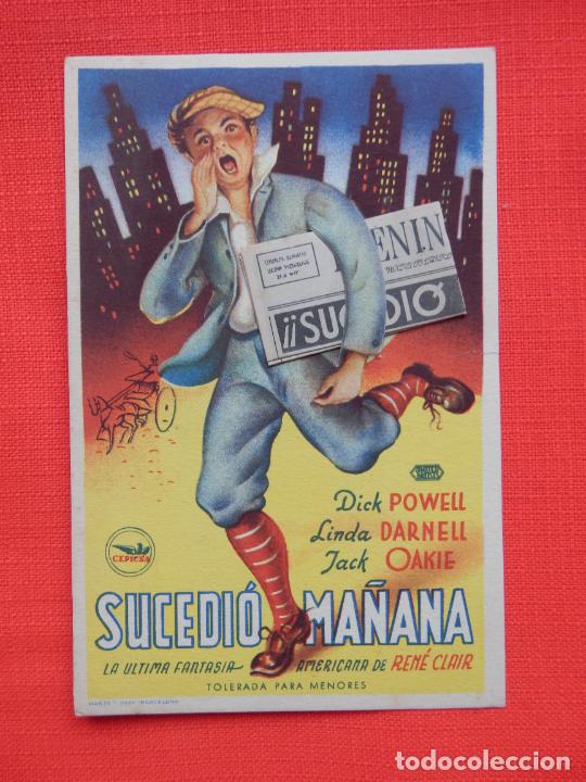 Folhetos de m&atilde;o de filmes antigos de cinema: Sucedi&oacute; ma&ntilde;ana, sencillo troquelado, Dick Powell, excelente estado sin publicidad