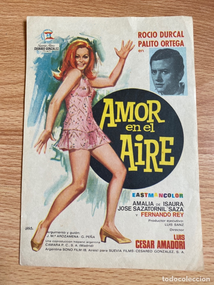 Folhetos de m&atilde;o de filmes antigos de cinema: folleto de mano ; AMOR EN EL AIRE ; Amaila de Isaura