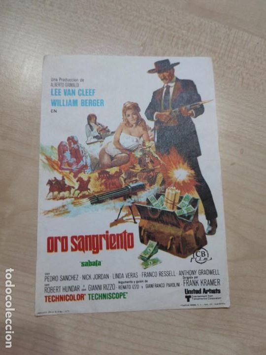 Cine: ESTAMOS LIQUIDANDO. folleto de mano ORO SANGRIENTO , lee Van Cleef ,