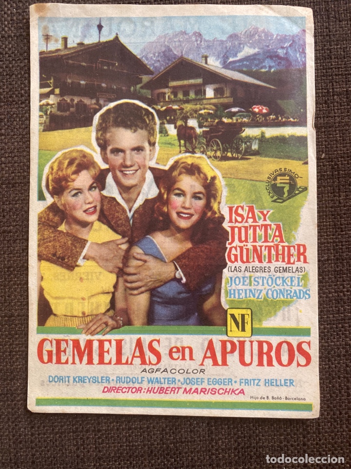 Folhetos de m&atilde;o de filmes antigos de cinema: folleto de mano ; GEMELAS EN APUROS ; Jutta G&uuml;nter