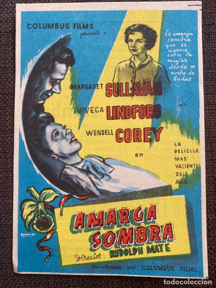 Folhetos de m&atilde;o de filmes antigos de cinema: folleto de mano ; AMARGA SOMBRA ; 1954 ; Amargaret Sullavam