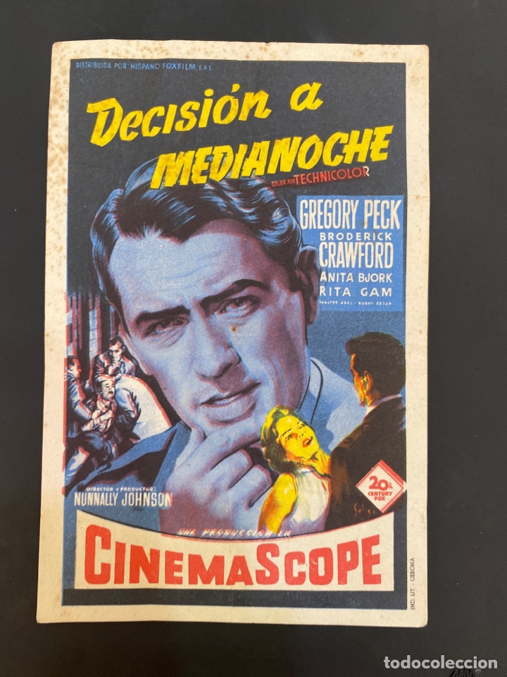  Foglietti di film di film antichi di cinema: folleto de mano ; DECISI&Oacute;N A MEDIA NOCHE ; Greogory Peck
