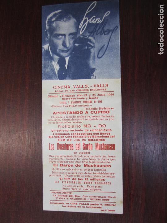 Cine: las aventuras del baron muchausen - folleto mano original doble - hans albers - impreso - sin doblar