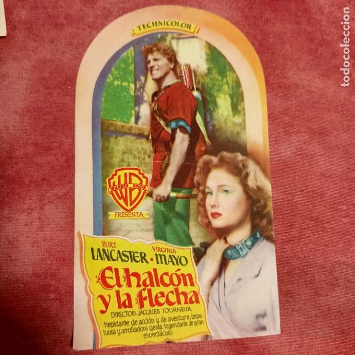  Flyers Publicitaires de films Anciens: el halcon y la flecha - folleto mano troquelado original - burt lancaster virginia mayo