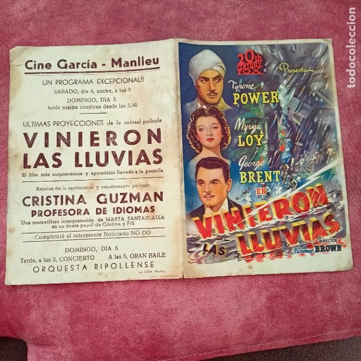  Flyers Publicitaires de films Anciens: P5 ANTIGUO PROGRAMA DE MANO DOBLE Y ORIGINAL VINIERON LAS LLUVIAS CON TYRONE POWER A&Ntilde;OS 40