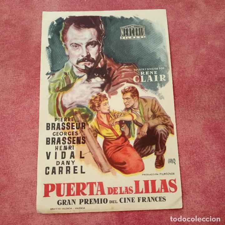  Flyers Publicitaires de films Anciens: P6 PROGRAMA DE CINE FOLLETO DE MANO-PUERTA DE LAS LILAS-A&Ntilde;OS 50-SIN PUBLICIDAD