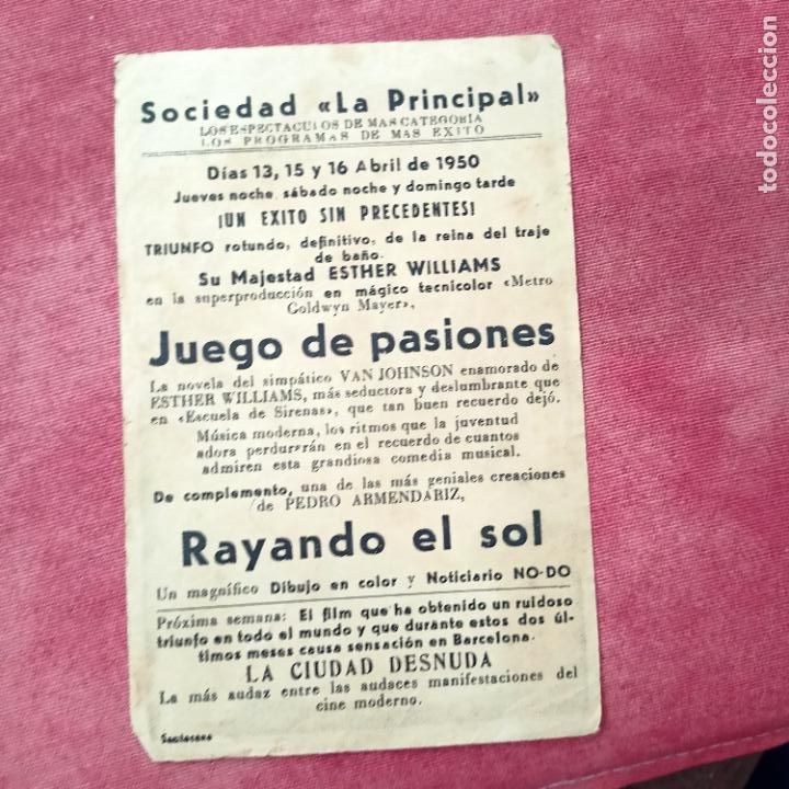 Cine: P7 PROGRAMA DE MANO :JUEGO DE PASIONES -ESTHER WILLIAMS - Foto 2