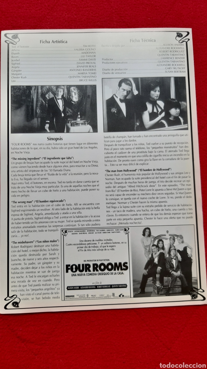 Cine: FLYER PEL&Iacute;CULA &rdquo;FOUR ROOMS&rdquo; - Foto 3