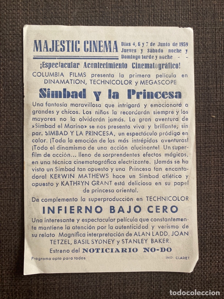 Cine: folleto de mano ; SIMBAD Y LA PRINCESA ; Kerwin Matheus ; ref 10 - Foto 2