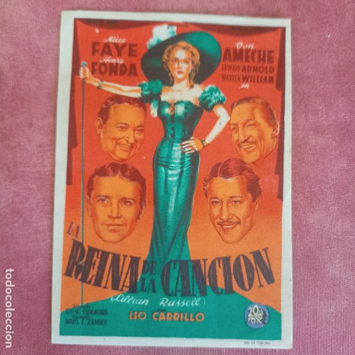  Flyers Publicitaires de films Anciens: P9 folleto de mano LA REINA DE LA CANCION , Alice Faye , Henry Fonda , Don Ameche teatro Rosal&iacute;a Cas
