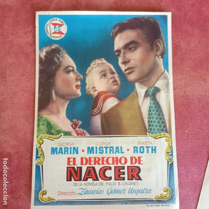 Kino: P9 PROGRAMA DE MANO ORIG - EL DERECHO DE NACER - CON CINE front&oacute;n IMPRESO AL DORSO