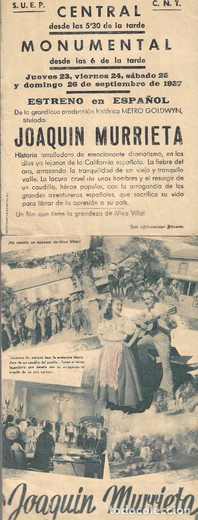 Cine: PG - PROGRAMA DOBLE - JOAQUIN MURRIETA - WARNER BAXTER - CENTRAL CINEMA (Barcelona) - 1937. - Foto 2