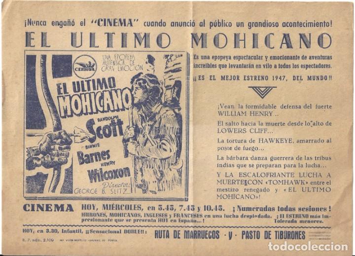 Cine: PTCC0 82 EL ULTIMO MOHICANO PROGRAMA SENCILLO LOCAL RANDOLPH SCOTT BINNIE BARNES - Foto 1