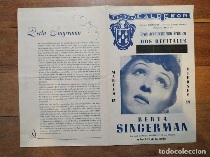 Cine: PTCC 078 BERTA SINGERMAN 2 RECITALES PROGRAMA TEATRO CALDERON 1952 - Foto 1