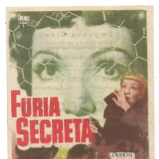 Cine: SENCILLO FURIA SECRETA 1951 EDUCACION Y DESCANSO EMPRESA DE CINE SANTA COLOMA DE QUERALT. Lote 289567088