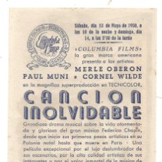 Cine: SENCILLO CANCION INOLVIDABLE 1950 CINE CULTURAL RECREATIVO DE E. D. STA COLOMA DE QUERALT. Lote 289665518