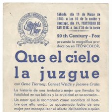 Cine: QUE EL CIELO LA JUZGUE 1950 FESTIVIDAD SAN JOSE CINE C. R. DE E. D. STA COLOMA DE QUERALT DE SALICO. Lote 289671283